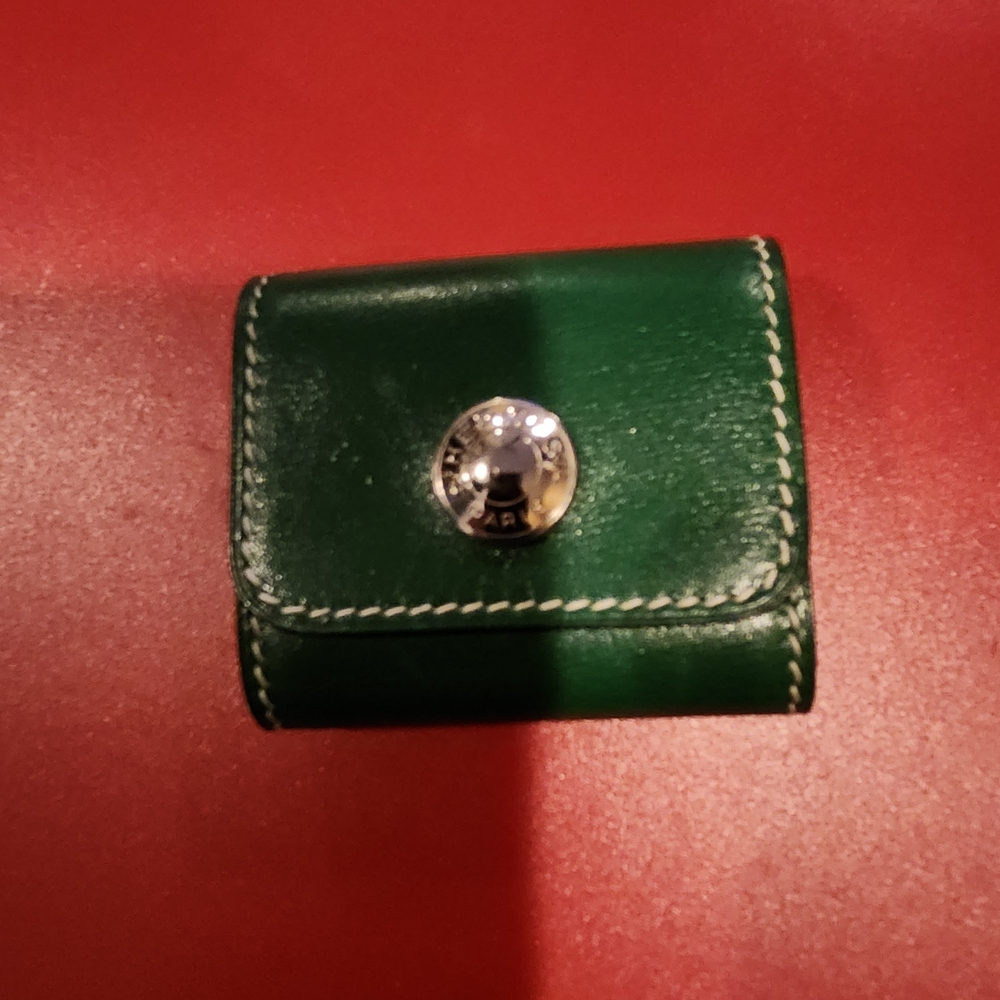 Hermès Green Leather Coin Pouch with Silver Snap